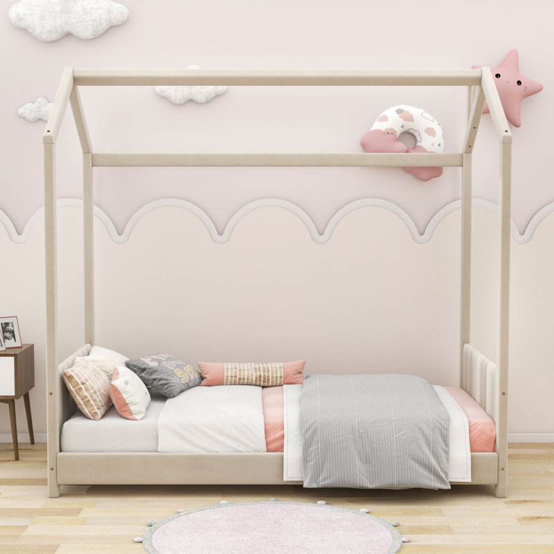 Lit en bois Molucca, Beige, Simple