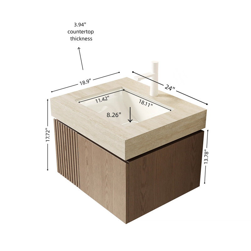 24 Inch Bathroom Vanity with Sintered Stone Countertop and Ceramic Sink, Durable and Stylish for Modern Bathrooms., Beige