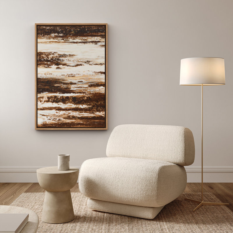 «Brown Cream Abstract Organic Modern Neutral Art», reproduction d'art encadrée, Naturel, H 36 po x l 24 po
