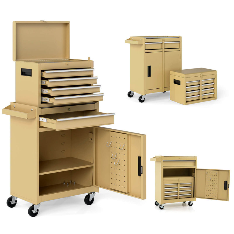 2 In 1 Tool Chest & Cabinet With Sliding Drawers Rolling Garage Organizer, Yellow