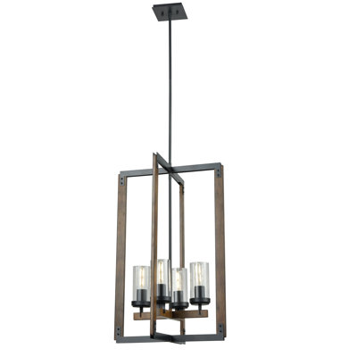 Lustre géométrique unique 4 lumières avec accents de bois Apalachin