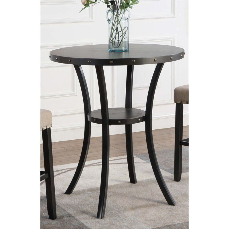 Table de bar ronde de 36 pouces avec garniture cloutée élégante Biony, parfaite pour les intérieurs modernes et classiques.