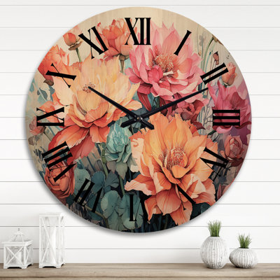 Très grande horloge murale Peach Green Cactus