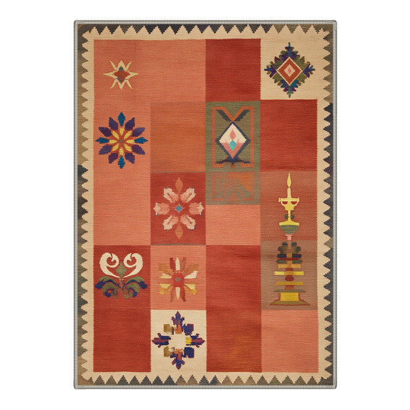 Tapis géométrique du sud-ouest, lavable à la machine, couleur terre cuite, style patchwork vintage, antidérapant, pour salon ou chambre.