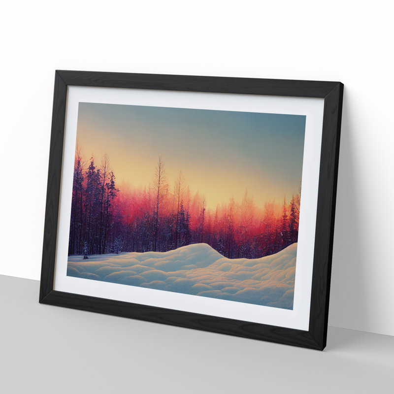 XH1022-10213X Winter Forest Sunrise Art - Single Picture Frame Print, 25cm H x 34cm W x 2cm D, Black Framed
