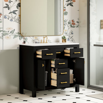 Ensemble de meuble-lavabo autoportant moderne avec tiroirs en céramique