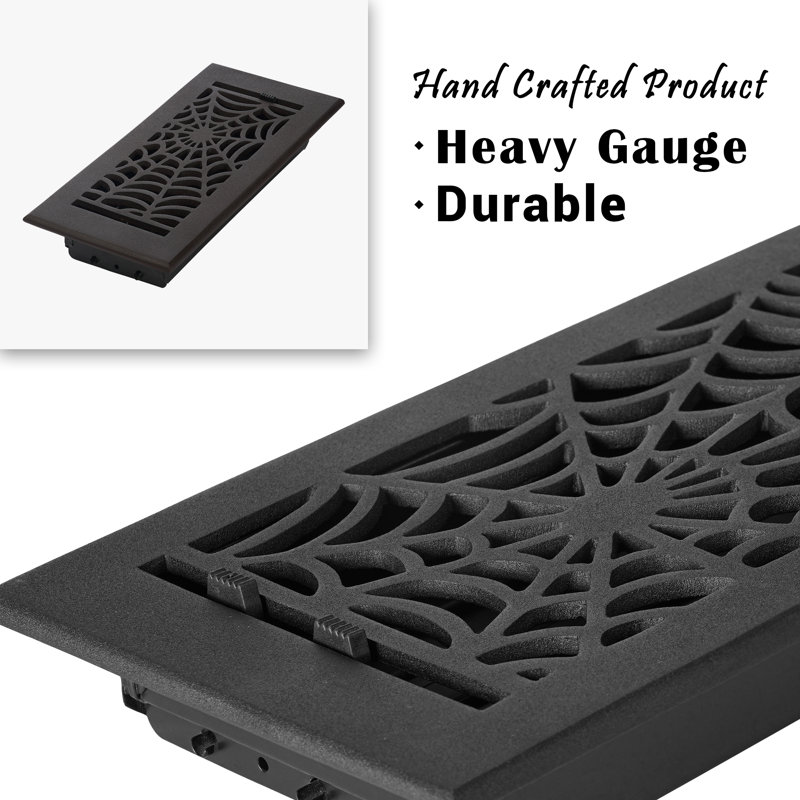 Ensemble de 4 ouvertures de conduit de 4 po x 10 po Spooky Gothic, Plancher sans trous de vis, Noir thermolaqué