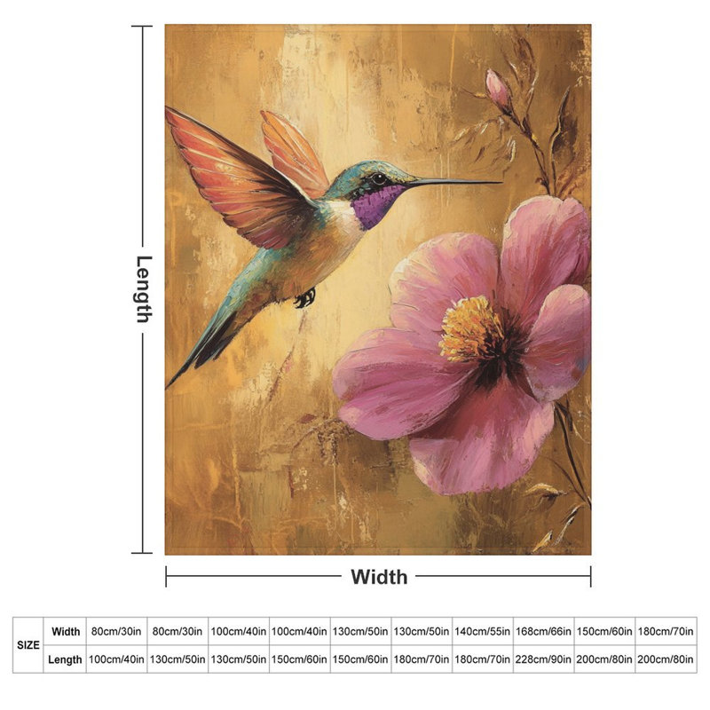 Jeté de colibri de luxe en flanelle de couleur or, près du colibri, 40 po x 50 po
