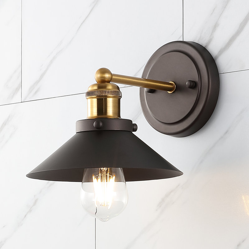 Bagatelle Industrial Farmhouse Metal Vanity Light, Oil Rubbed Bronze/Brass Gold, 1