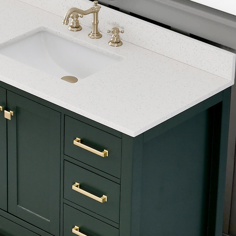 Dessus de meuble-lavabo en quartz 48 po avec lavabo et dosseret en céramique - Dessus de meuble-lavabo seulement