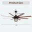 Modern 66 Inch Ceiling Fan With 6 Speed Wind 8 Blades Remote Control Reversible DC Motor With Light