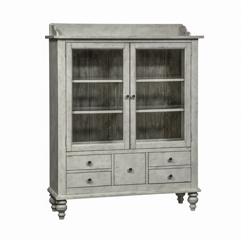 Gray Oak Veneer Lighted Traditional China Cabinet