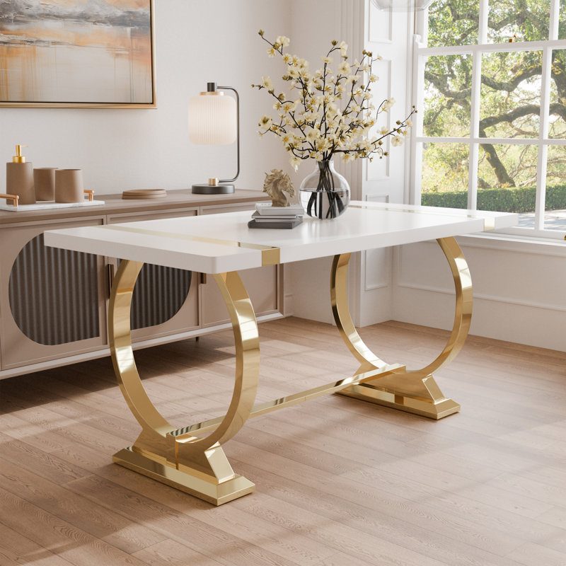 Rena Stainless Steel Trestle Dining Table, Gold