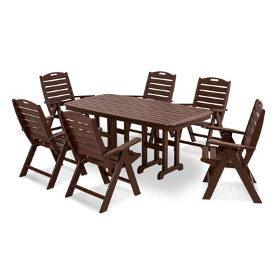 POLYWOOD Nautical Folding Highback Chair 7-Piece Dining Set