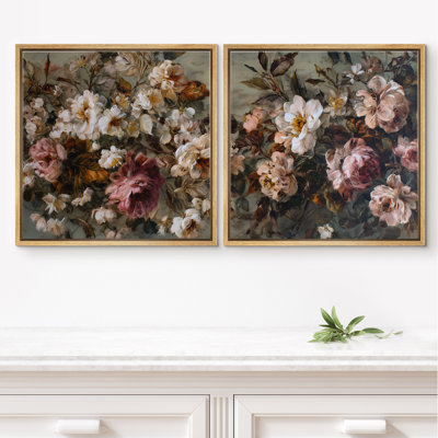 «Vintage Floral Bouquet Romantic Bloom Garden», œuvre d'art murale encadrée de 2 pièces