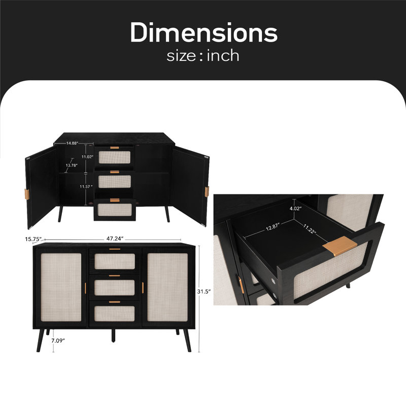 Buffet de 47,25 po Anslei, Noir