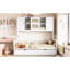 Lit de jour simple avec lit gigogne, armoire et tablette en blanc - Construction gigogne en bois-893604222-893604217