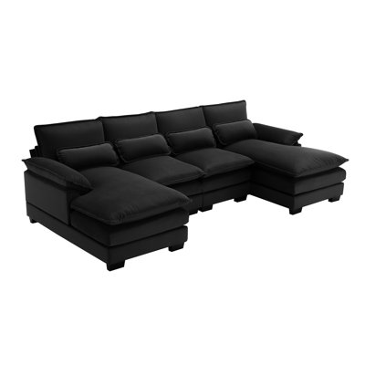 [video Provided] [new] 110*55'' Modern U-shaped Sectional Sofa With Waist Pillows, 6-seat Upholstered Symmetrical Sleeper Sofa Couch With Chaise Loung -  Orren Ellis, 780A84EA932D488C9B9067ED7036E967