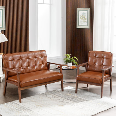 Ensemble de causeuse et de fauteuil d'appoint à accoudoirs capitonnés en bois 2 pièces Judeth