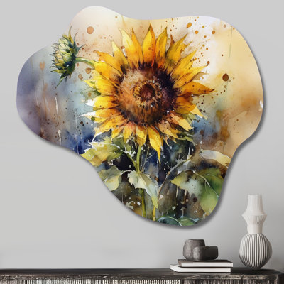 Yellow Sunflower Symphony I - Asymmetrical Sunflower Metal Wall Decor, Cloud Metal Wall Sculpture Print