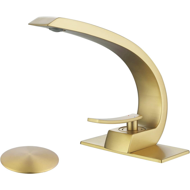 Modern Single Hole. High Arc Brass Bathroom Sink Faucet with 1 Hole or 3 Hole Mount 6-Inch 10-Inch Deckplate Pop Up Overflow Drain Assembly Included