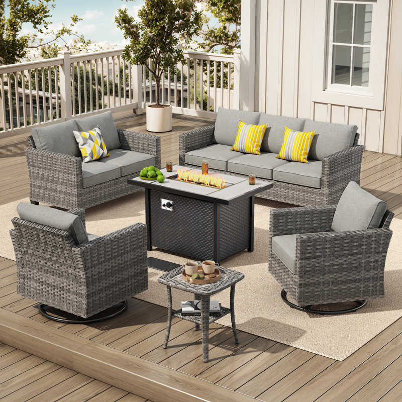 Harbin 7 - Person Outdoor Seating Group With Cushions, Gray