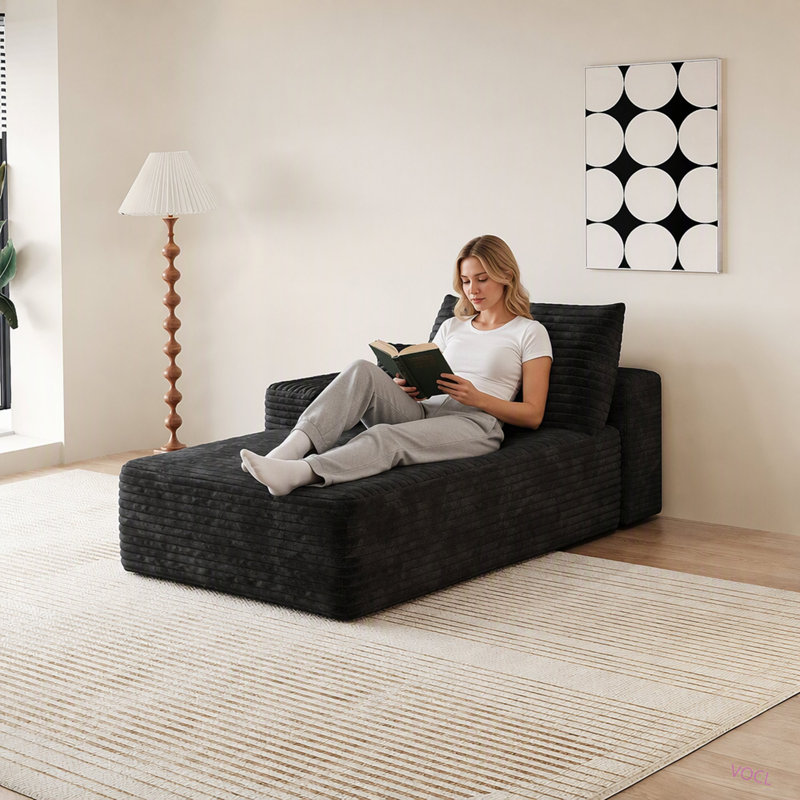Y119-COUVERTURE-LIT-DROIT, 70.1" W, Gauche, Velours côtelé noir