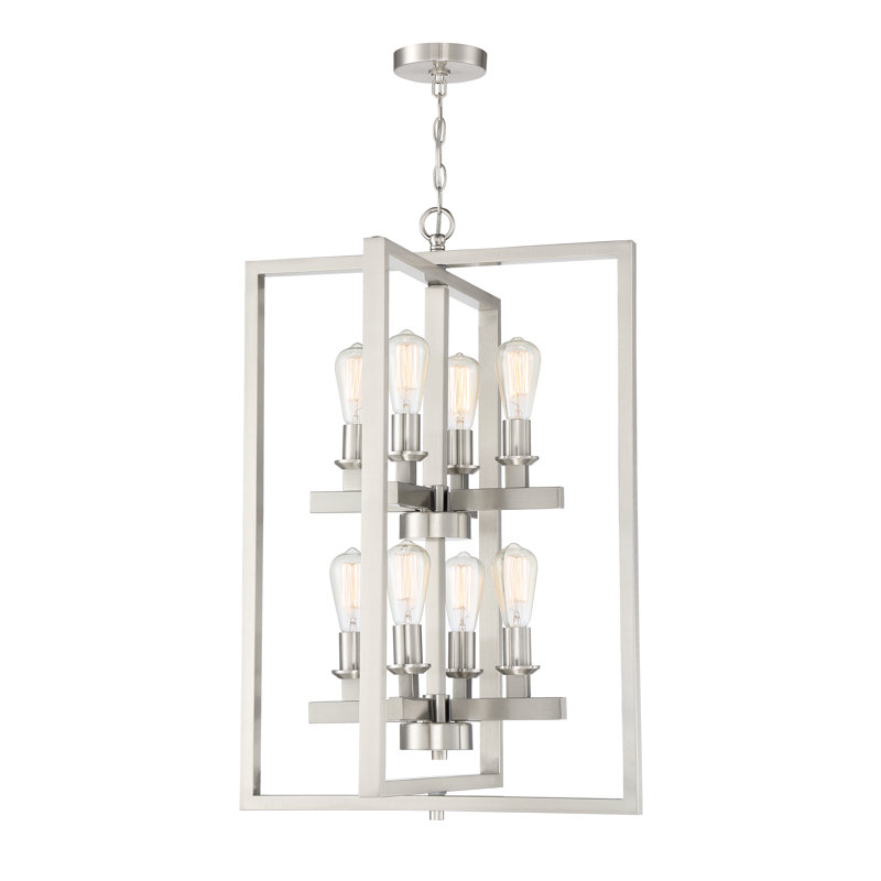 Luminaire suspendu lanterne à 8 lumières Tereza, Nickel poli brossé