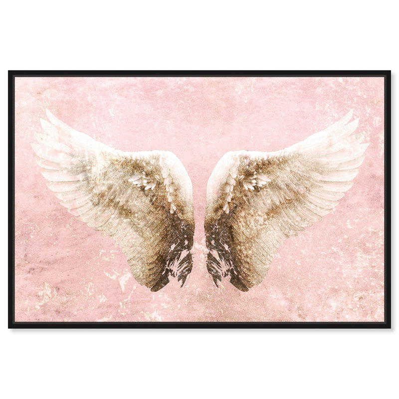 «Fashion and Glam Lets Fly Away Blush Wings», impression sur toile, H 36 po x l 54 po, Toile avec cadre noir