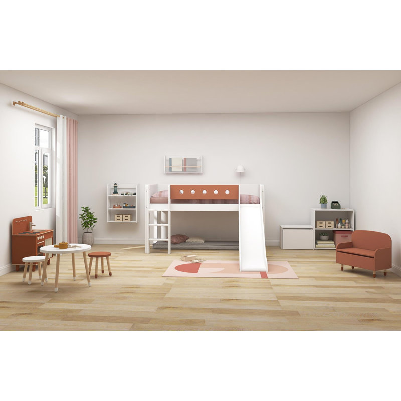 White Loft Bed Bed Frame, White/Brown