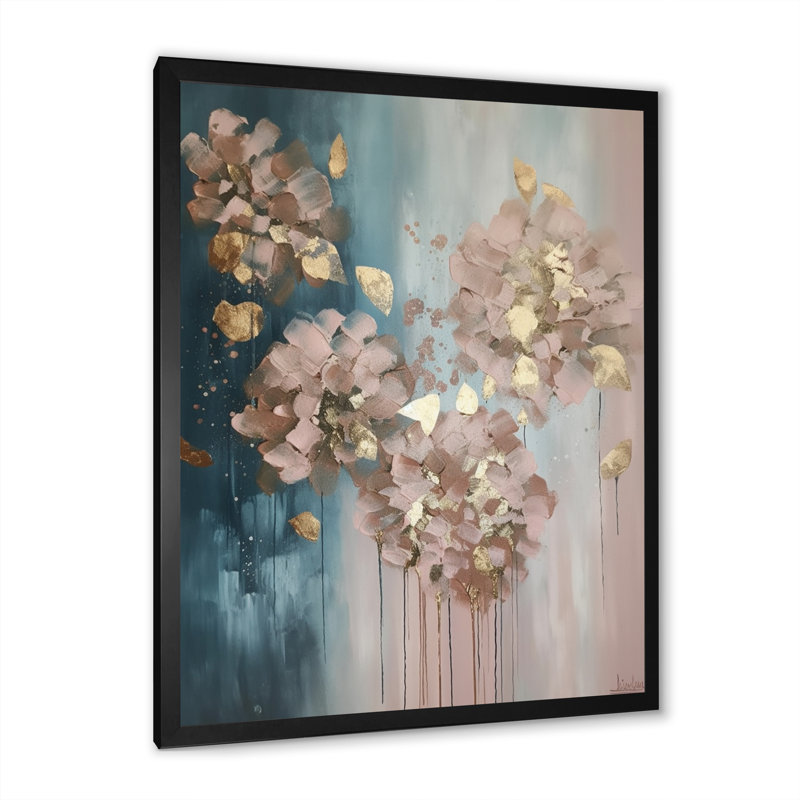 «Abstract Hydrangea Flower In Blossoming Retro», reproduction sur toile, H 40 po x l 30 po x P 1,5 po, Cadre simple noir