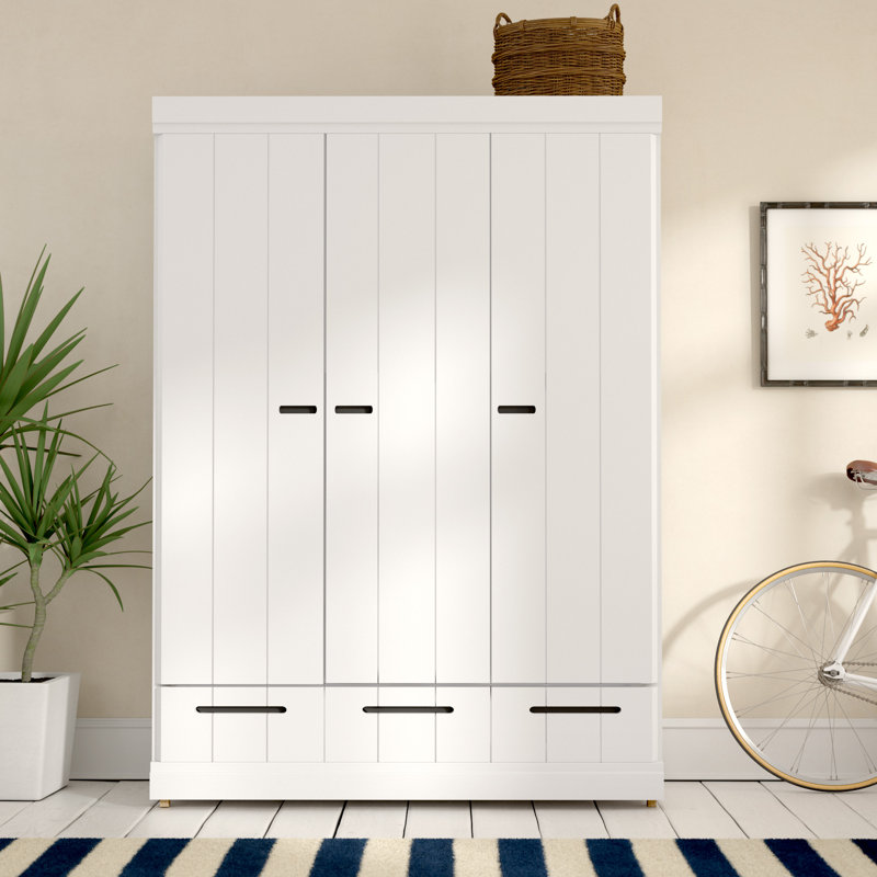 Cedric 3 Door Wood Wardrobe, White