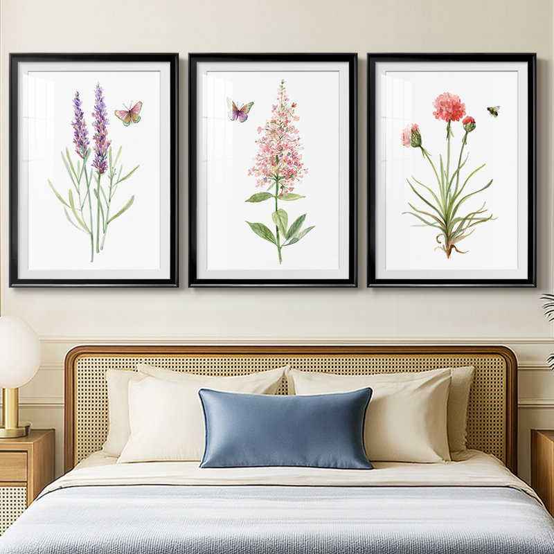 Wildflower Botanical I - reproduction sur mesure encadrée de qualité supérieure - 3 pièces, H 15 po x l 19 po, Noir