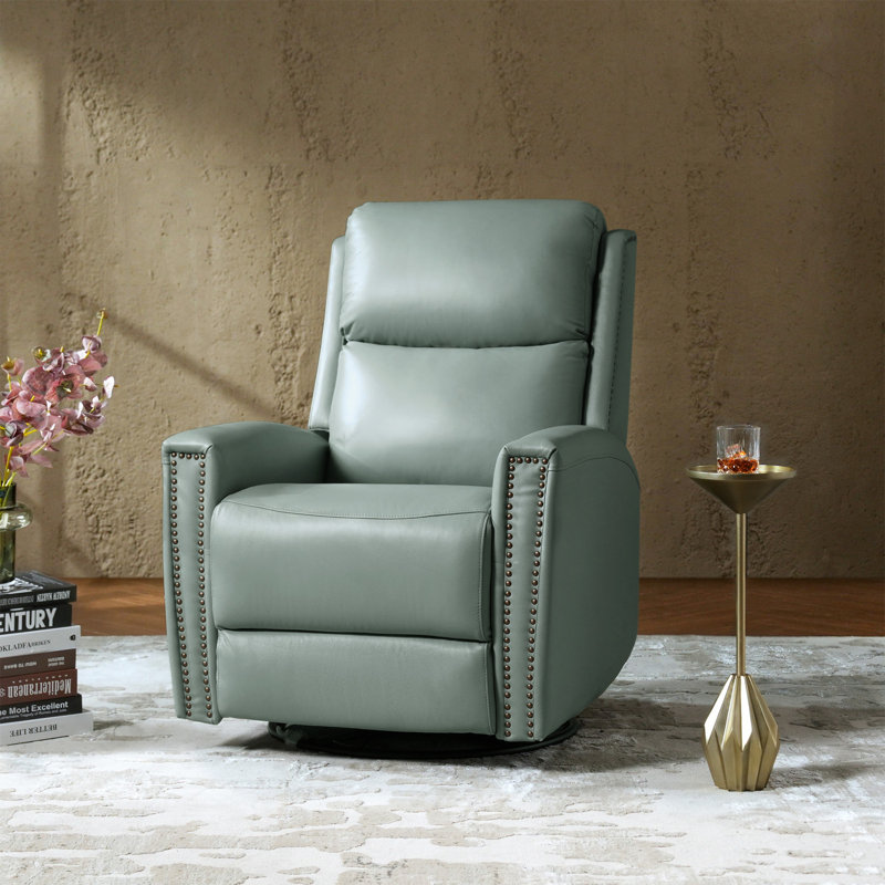 Fauteuil inclinable et pivotant en cuir véritable l 30,3 po Chikako, Cuir véritable sauge