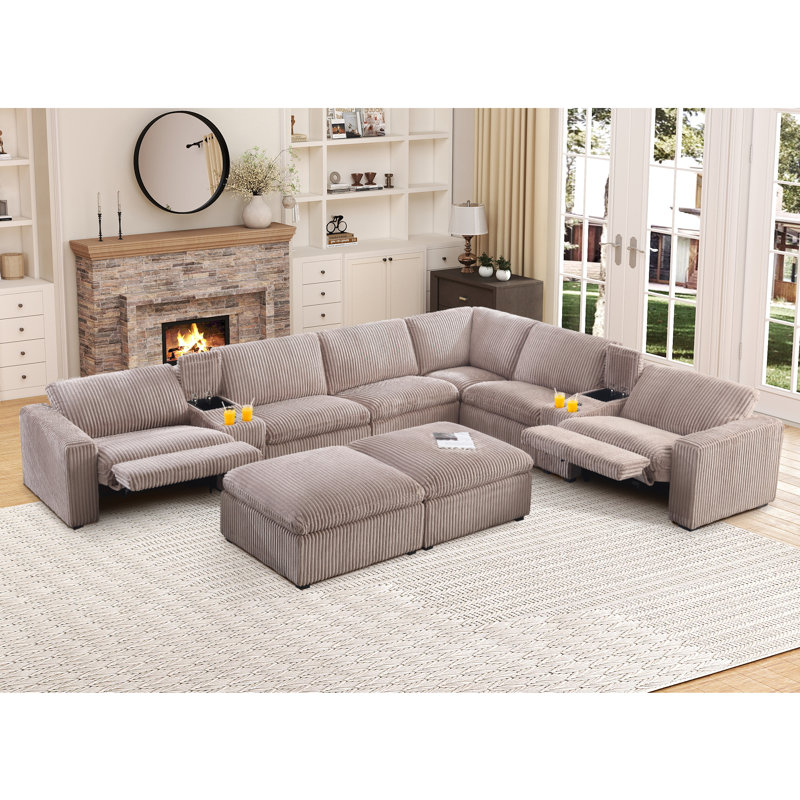 Annistyn 168.5" W 10-Piece Corduroy Power Reclining Sectional with Storage, Mushroom Taupe Corduroy