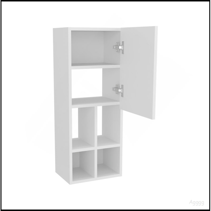 Wall-Mounted Bathroom Cabinet With Door And 4 Open Shelves, White Finish.