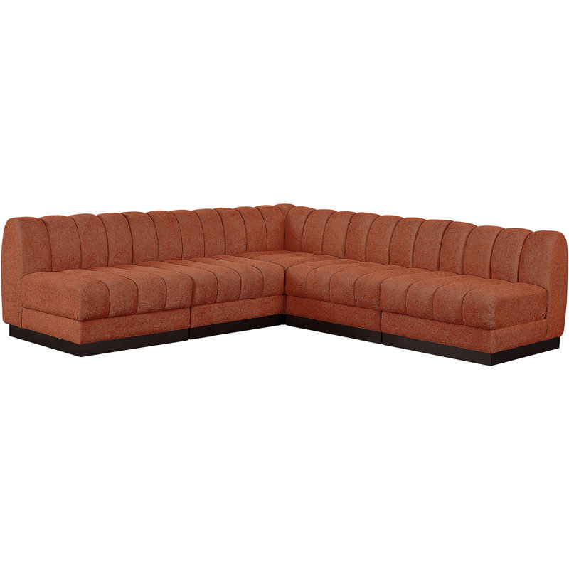 Canapé modulaire rembourré 5 pièces Quinn, Tissu cognac chenille