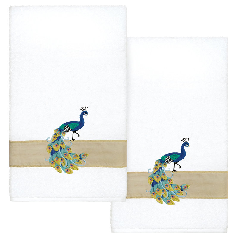 Serviette de bain 100% coton PENELOPE 2PC Embellished Bath Towel Set, Blanc