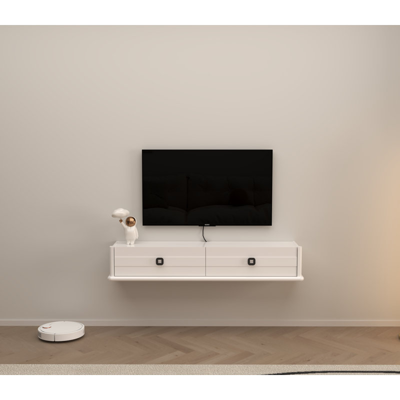 Meuble télé flottant High High, console murale en bois massif 51 po
