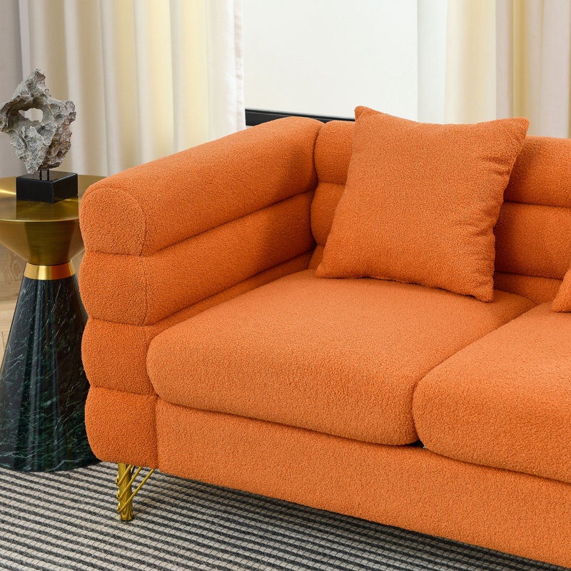 Shinaya Upholstered L-Shaped Sectional Symmetrical, Polyester Blend Orange