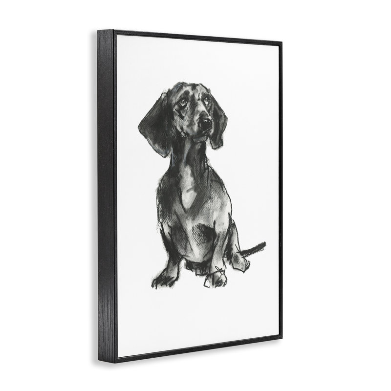 Teckel assis assis, estampe numérique de Cartissi, H 18 po x l 12 po, Giclée encadrée noir minuit