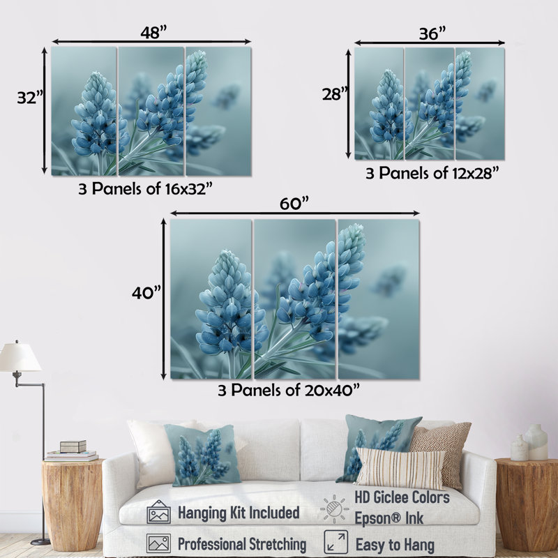 Ensemble de décorations murales «Grey Blue Bonnets Meadow I», Toile tendue, H 40 po x l 60 po x P 1 po