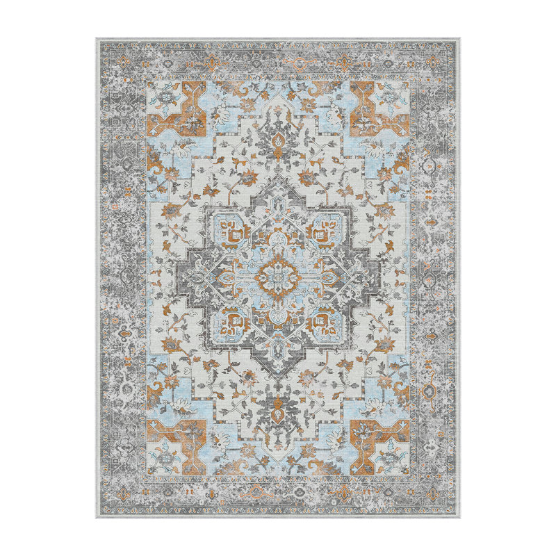 Flower Pattern Rug Vintage Large Soft Boho Non-Slip Rug Indoor Floor Stain Resistant Rugs, Rectangle 9' x 12'