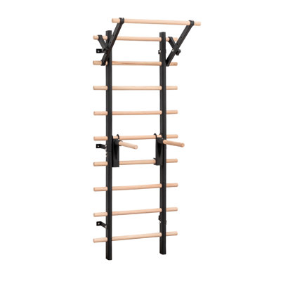 Salle de gym murale à échelle murale suédoise avec barre de traction réglable, barres de trempage et sangles de résistance - Fabrication en bois et en métal, capacité de 286 lb