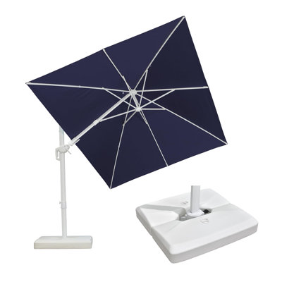 8' X 11.5' Right-left Tilt White Cantilever Umbrella with Base Patio Outdoor Swivel Umbrellas with Aluminum Tilt Offset Umbrella with 360° Rotation for Deck Pool, Navy