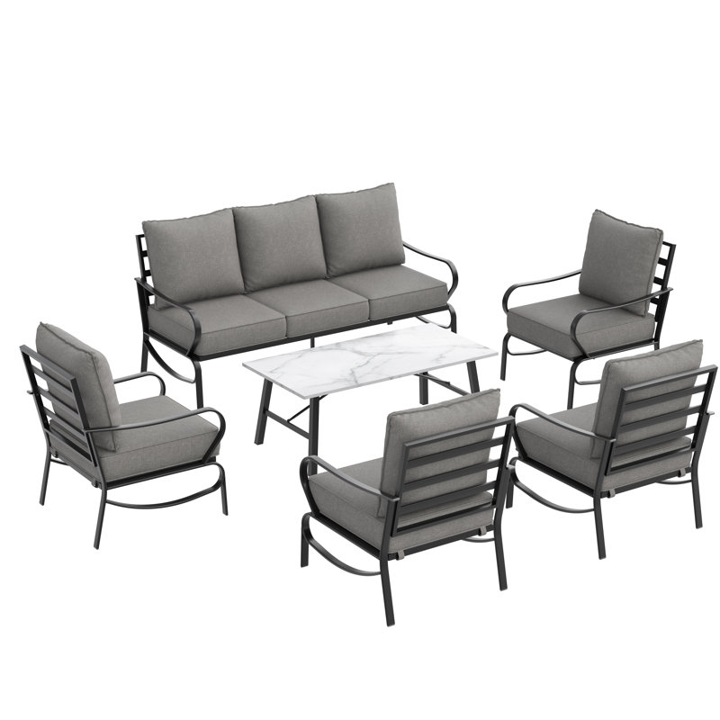 Ensemble de conversation d'extérieur 7 personnes avec table basse, Gris