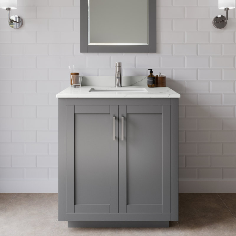 Miranda 30" Freestanding Single Bathroom Vanity with Quartz Top, Giotto Quartz, Dark Gray, Brushed Nickel