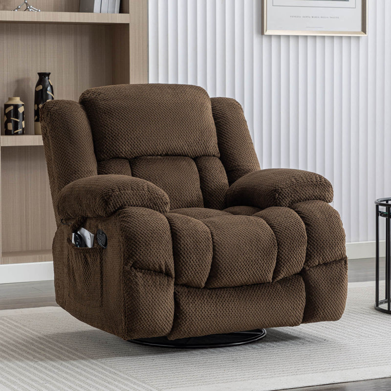 Fauteuil inclinable pivotant surdimensionné avec massage et chaleur, Velours froissé / brun