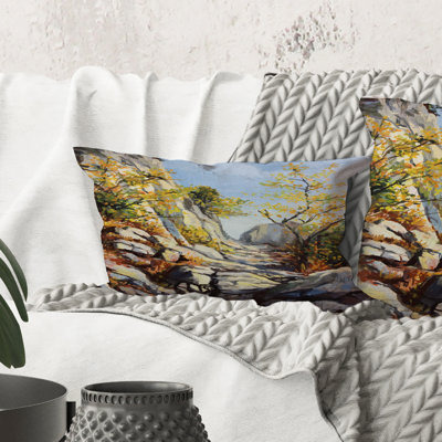 Rectangle, chemin de marbre en automne - Coussin décoratif imprimé traditionnel
