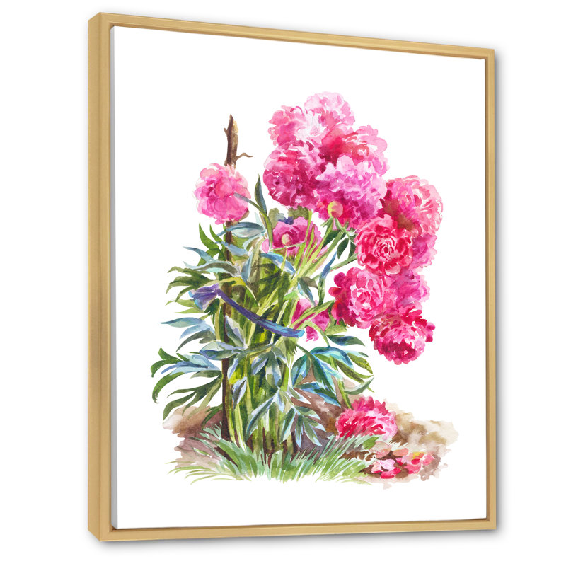 Pivoines roses en fleurs - Décoration murale traditionnelle sur toile, H 20 po x l 12 po x P 1 po, Cadre naturel flottant